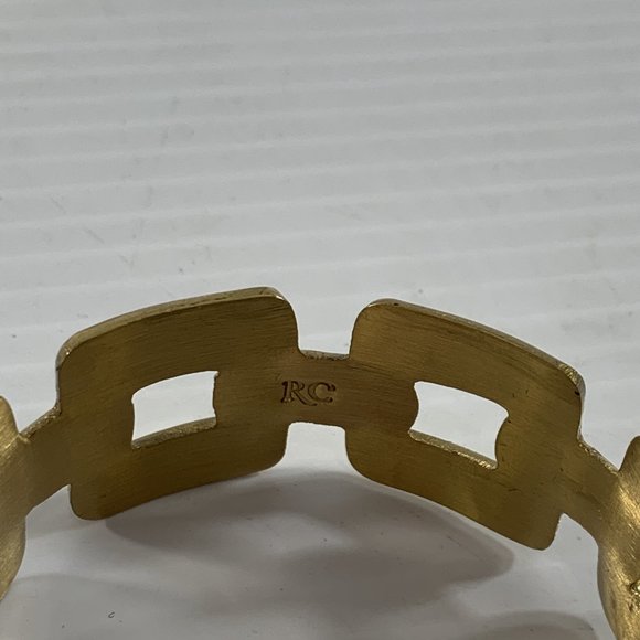 Rustic Cuff Bracelet Gold Tone Abstract Open Work Metal .75" Wide - Picture 4 of 8